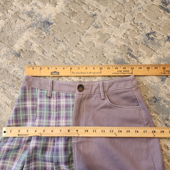 NWT Papermoom Mixed fabric Denim Pleated mini skirt. Purple green. Size Medium. - Picture 10 of 16